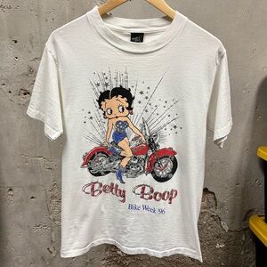 Vintage 90s 1996 Betty Boop Bike Week Glitter Biker T-Shirts Medium USA Made M